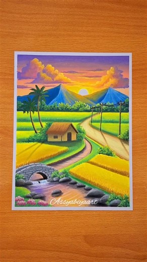 Assyabiyaart on Instagram: "Siapa yang dulu waktu SD suka gambar pemandangan gunung? Sekarang coba kita gambar ulang versi upgrade-nya✨️ #tutorial #menggambar #assyabiyaart #oilpastel #drawing #artgallery"
