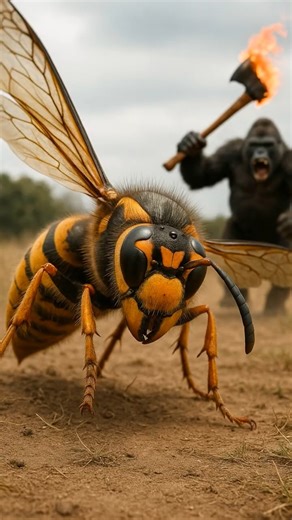 거대 말벌 앞에 돌진하는 불도끼 고릴라 | Flaming Axe Gorilla Charging at a Giant Wasp