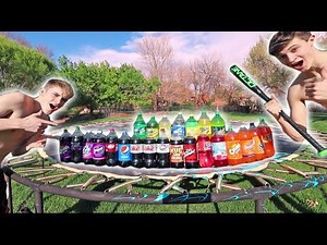 Explosions occur as every soda hits a backyard trampoline