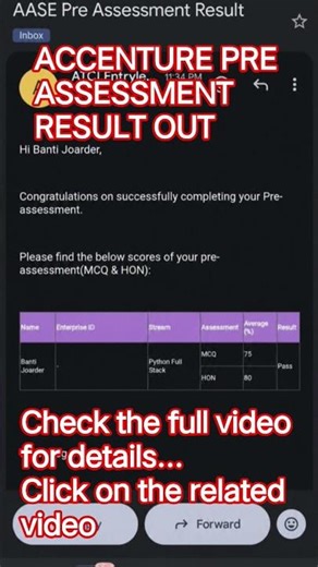 Accenture Pre Assessment Result Out 🔥 AASE / ASE | Onboarding Update 🚀 #Shorts