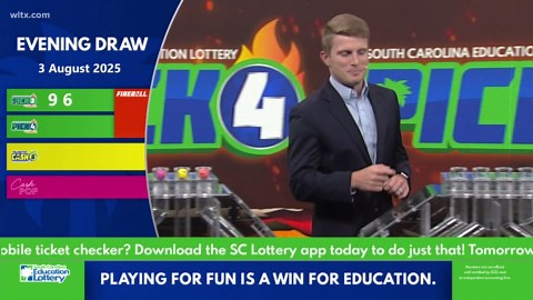 Evening SC Lottery Results: Aug. 3, 2025