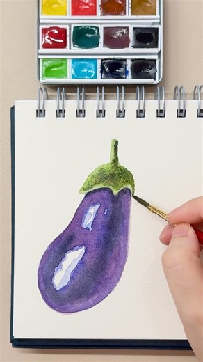 EASY WATERCOLOUR painting an eggplant 🍆 #watercolorpainting