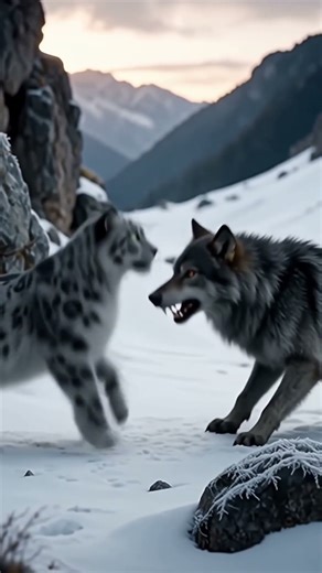 Snow Leopard vs Wolf Wild Battle