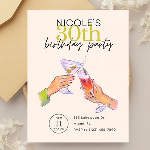 Birthday Invitation | 30th Birthday Party Template | Instant Download | Customize Party Invitation | Cocktail Themed Birthday Invitation - Etsy