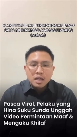 BANDUNG INFO on Instagram: "Usai tindakannya viral di media sosial dan mendapat ragam reaksi warganet, pelaku yang menghina suku sunda kemudian membuat sebuah video. Dalam video tersebut, streamer baru dengan nama panggung Resbob itu menyebut jika dirinya meminta maaf serta mengaku khilaf atas perbuatannya. - via @sekitarbandungcom #bdginfo"