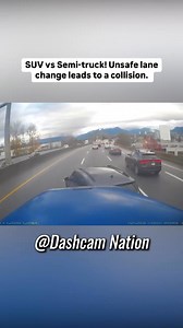 SUV driver made an unsafe lane change, resulting in a collision with the semi-truck. Always ensure the lane is clear by checking mirrors and blind spots before chaning lanes. Video courtesy of: Alex Nguyen #suv #suvlife #suvcars #semi #semitrucks #semitruck #semitruckdriver #trucking #trucker #truckers #truckerlife #trucker4life #truckernation #truckerproblems #truckerworld #truckersview #dashcam | Dashcam Nation Cars
