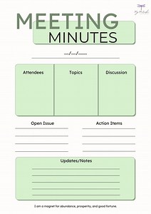 Meeting Minutes Template: Printable Meeting Notes With Affirmation (PDF Download) - Etsy