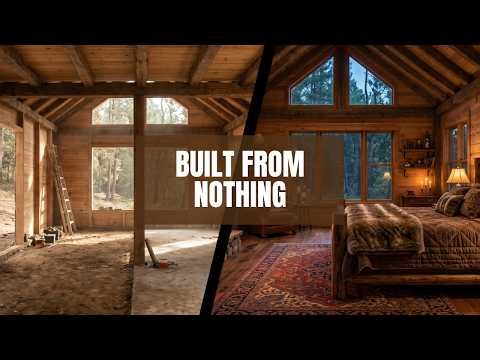 How to Build a Rustic Log Cabin From Scratch (Stone Fireplace + Full Interior)