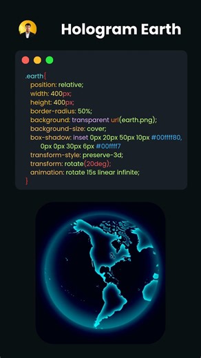 Earth Hologram | CSS | #coding #frontendcourse #codingforbeginners #codeflow #animation #programming