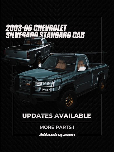 ℹ️The 2006 Silverado Standard Cab is a legend on the streets and the dirt. We just gave it the upgrade it deserves! Head over to the 3DTuning site or app to check out the fresh batch of parts available now. Your dream build is just a click away. Let's see what you can create! 🏁 👉 FOLLOW: @3dtuning 🏁 #ChevroletSilverado #ChevySilverado #SilveradoNation #2006Silverado #TruckLife #CustomTrucks #3DTuning #SilveradoStandardCab #TruckDaily #ChevyTrucks #SilveradoClub #TruckEnthusiast #LiftedTrucks 