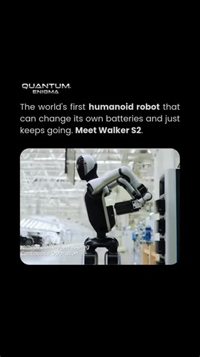 Quantum Enigma | Future of AI & Tech on Instagram: "This robot doesn’t charge… it replaces its own battery.” ⚡🤖 Meet Walker S2 the humanoid that redefines what “non-stop” really means. Built by UBTECH Robotics, it’s the world’s first full-scale robot that can change its own batteries walking to a dock, removing the drained pack, and sliding in a fresh one… all on its own. 🔋🤯 Standing 1.76 m tall with 52 degrees of freedom, it can balance, lift, and walk just like us except it never needs a br