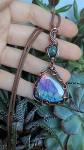 2K views · 92 reactions | I just love the beautiful colors in this Labradorite but I have been putting off on wrapping it due to its unique shape. Decided the time is now! And I paired it with a unique rare Aventurine that has sparkles. #rainbowlabradorite #multilabradorite #oxidizingcopper #oxidizedjewelry #oxidizedcopper #liverofsulfur #riojeweler #jewelrymaker | OxanaCrafts | Facebook