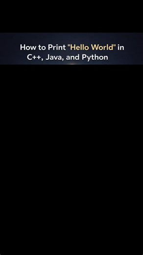 Kajal Yadav on Instagram: "Hello World in 3 Popular Programming Languages Starting your coding journey? This short video shows how to print “Hello World” using C++, Java, and Python — the most common first step in programming. 💻 What you’ll learn: 🔹 Basic syntax in C++ 🔹 Entry point structure in Java 🔹 Simple output in Python 🔹 How different languages handle the same task Perfect for beginners, students, and anyone exploring multiple programming languages. 📌 Simple. Clear. Beginner-friendl