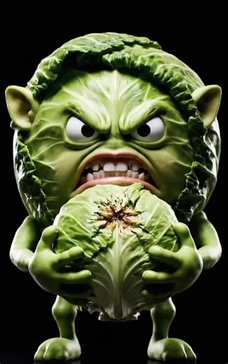 angry cabbage vegetable eat another cabbage vegetable #asmr #cute #funny #vegetable #cabbage