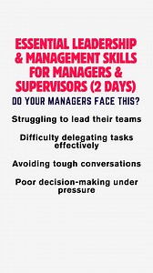Poor leadership doesn’t just hurt individuals — it hurts the entire company. Missed deadlines, low morale, high turnover, and wasted time all trace back to managers who aren’t equipped to lead. That’s why investing in leadership training isn’t optional — it’s essential. In our 2-Day Course, your managers and supervisors will learn how to: ✔ Build stronger team collaboration ✔ Make clear and confident decisions ✔ Handle challenges and conflicts effectively ✔ Lead with influence, not fear With mor