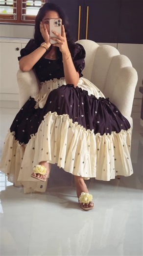 Tulip™ on Instagram: "Handloom cotton black and off white 2300/- Fully lined with crepe Length of the dress 45 #handmade #tulipapparel #smallbusiness #supportsmallbusiness #tulip"