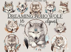 Dreaming Boho Wolf Clipart Bundle 16 PNG Woodland Nursery Watercolor Digital Download - Etsy Canada