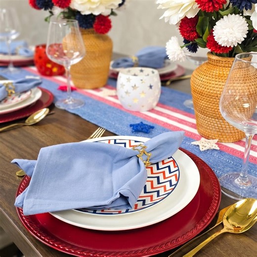 Patriotic Tablescape Kit | Red White Blue Table Runner, Floral Centerpiece, Candles, Stars - Etsy