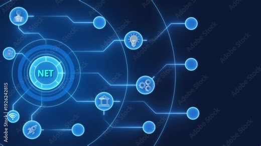 Network Technology Concept with Interconnected and N E T on Dark Blue Background internet connectivity