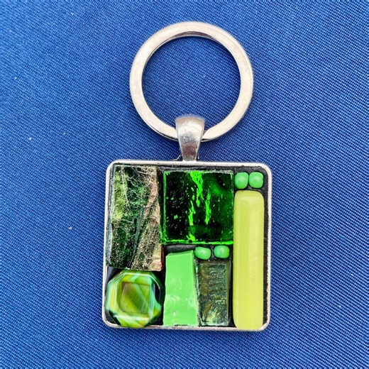 Green Mini Mosaic Glass and Bead Keychain - Etsy