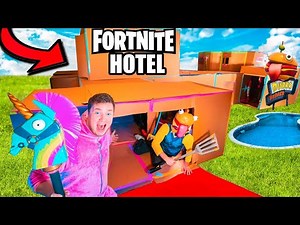 FORTNITE HOTEL Box Fort $10,000 A NIGHT! Fortnite IRL 24 Hour Challenge