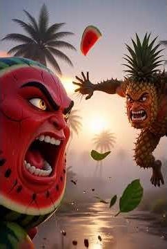 Epic Fruit Battle: Watermelon vs Pineapple in a Stormy Tropical Showdown 🍉⚡🍍 | Cinematic 3D Action