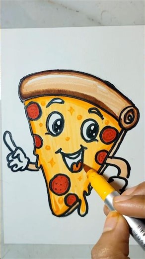 Cute Pizza Slice Drawing 🍕 | Easy Step by Step Drawing for Kids | Cartoon Pizza Art