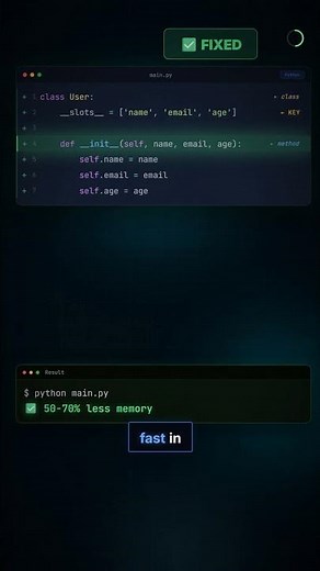 Python's __slots__ cuts class memory by 50% 🔥