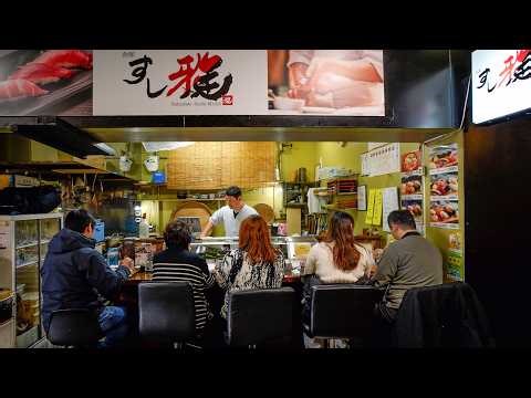 5seat sushi restaurant open from morning at a traditional seafood market in Hakodate Hokkaido, Japan