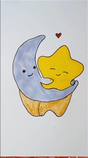 Draw Cute Moon Hugging Star Drawing in 10 Seconds 🌙⭐ #shorts