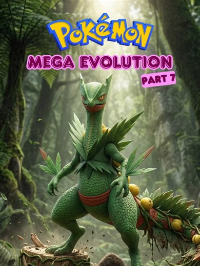 Pokémon Mega Evolution Part 7: Mega Sceptile Unleashed! 🌿⚡ The forest guardian awakens its dragon power! In Mega Evolution Pokémon Part 7, we explore the incredible transformation of Mega Sceptile! 🐉 Mega Sceptile becomes a Grass/Dragon-type speed monster with boosted Special Attack and incredible agility. 🎯 With moves like Dragon Pulse and Leaf Storm, it turns into a long-range sniper that dominates competitive battles. This Hoenn starter doesn’t just evolve — it transforms into a sleek, pow