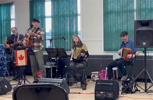 “When the Robins Come Home,” was among many requested favourites Saltwater Joy shared in a recent musical visit to the Balcom Community Centre on a Sunday afternoon along Nova Scotia’s Eastern Shore. Our thanks to our hosts for the invitation. It was a joy and pure pleasure for the band to make this contribution of music to the Centre, as it brings folks in the community together old friends and new. It was so nice visiting with you all! — Songwriter: Newfoundland's Pat Casey | Saltwater Joy