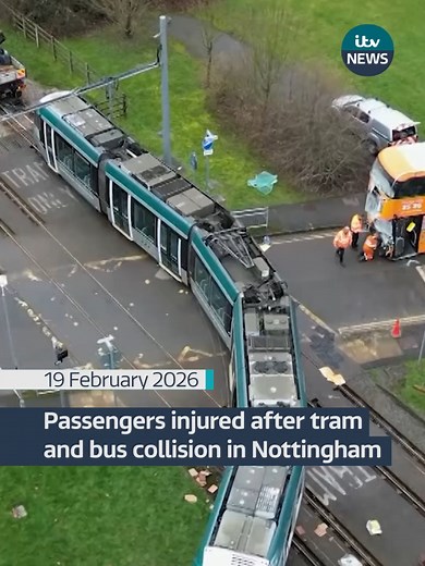 Passengers have been injured after a collision between a tram and a bus in Nottingham. Pictures from the scene show a derailed tram with a badly-damaged Nottingham City Transport (NCT) Orange 36 bus behind it at the Inham Road tram stop. Nottingham Express Transit (NET) reported the crash just after 9am on Thursday morning. The tram, which was heading towards Hucknall, was damaged on its front and left side.