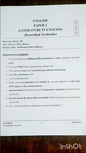 ISC class 12 english literature board question paper