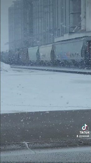 Heavy Snow Storm Train: Rolling Past Crossing & Grain Elevator | Blizzard Rail Footage