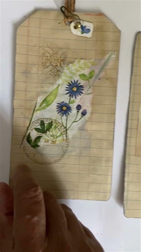 Making journal cards and tag with napkin decoupage inspired by Kathleen Mower of Be Again Books