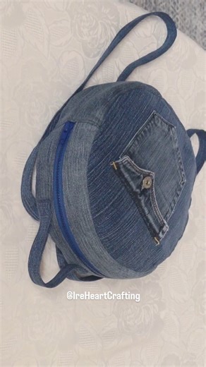 Ire C. on Instagram: "💌 DIY Round Denim Backpack 👖 💌 To find the full tutorial and measurements, please check the link in my bio. 💕 #sewing #bags #upcycle #crafts #handmade #upcycling #diybag #upcycledfashion #denimlovers #reuse"