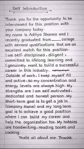 험헻헴헹헶혀헵 혀헽헲헮헸헶헻헴 ®️ on Instagram: "How to Introduce Yourself in English || Self Introduction in Interview | Follow this page @englishspeaking401 Follow my new page @english_gk401"