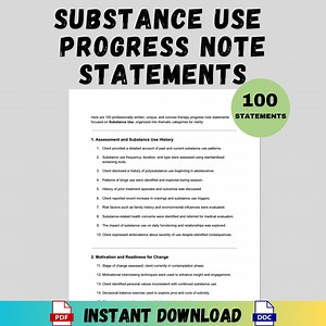 Substance Use Progress Note Statements Therapist SOAP DAP Clinical Phrases Addiction Counseling Recovery Support Addiction Therapist Tools - Etsy