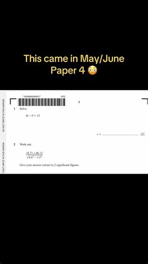 Solve this fast 👀 4c − 9 = 13 Can you get c before I do? 😎 📘 Cambridge IGCSE / A-Level Maths 🎓 May/June Paper 4 exam style 👉 Follow @CalvinceOnlineMath for: • Step-by-step exam solutions • Past paper mastery • Online Math tutoring (IGCSE • IB • A-Level) #IGCSEMath #ALevelMath #IBMath #CambridgeMath #MathTutor