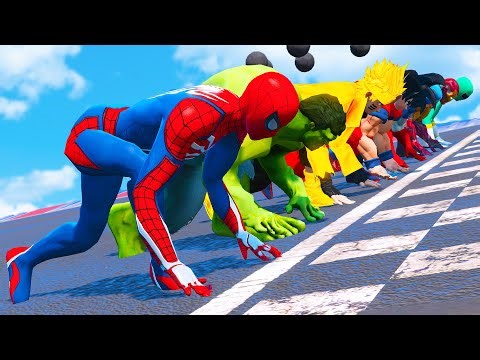 GTA V - MARATHON RUNNING RACING Challenge in the Stadium w/ SPIDER-MAN Team