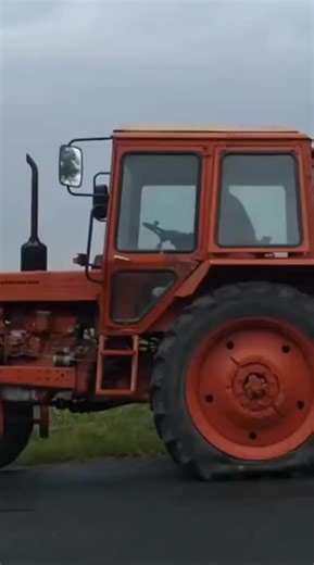 Tractors in Motion: Orange Tractor Drives with Trailer