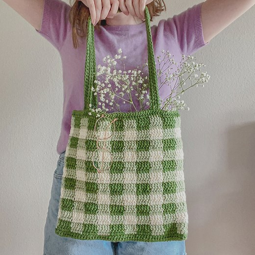 Simple Crochet Gingham Tote Bag - Free Pattern   Video Tutorial - Hayhay Crochet