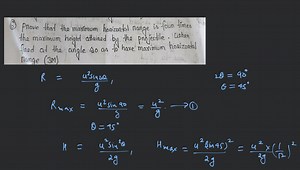 Prove that the maximum horizontal range is four times the maxim... | Filo