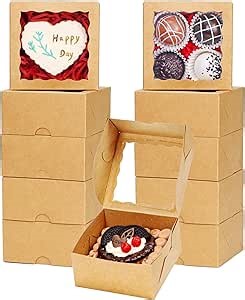 50 Pack Cookie Boxes with Window 4x4x2 Inch,Bakery Boxes, Chocolates Strawberries,Treat Boxes, Mini Cake Boxes, Pastry Dessert Boxes for Candy, Cupcakes- Brown Paper