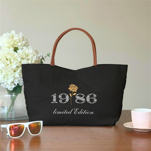 Custom 1986 Birth Flower Canvas Tote Bag, Personalized Limited Edition Gift - Etsy