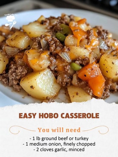 Easy Hobo Casserole "After a long day, I served this Easy Hobo Casserole to my family, and the smiles around the table said it all—comfort food at its finest, bringing us together with every delicious bite!" This dish is a delightful mix of flavors and textures, perfect for busy weeknights or cozy weekends. Ingredients 1 lb ground beef 4 medium potatoes, thinly sliced 2 cups green beans, fresh or frozen 1 can (10.5 oz) cream of mushroom soup Reacipe in First Coʍmеոτ | Best Recipes Ever