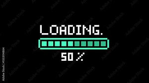 Pixel loading animation, 8-bit progress bar, Retro loading screen, black digital interface, Pixel art loading display, Game style load bar, Animated loading graphic, pixel art, video.