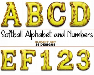 Softball Alphabet and Numbers Clipart Bundle Faux Leather Vintage Stitched Sports Letters Digital Download - Etsy