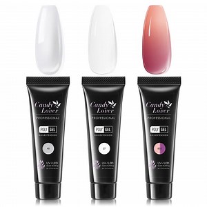 Candy Lover Nail Extension Gel, 3 Colors Poly Gel Nail Builder Gel, Clear White Peach Nail Thickening Solution Manicure Poly Nail Gel Kit